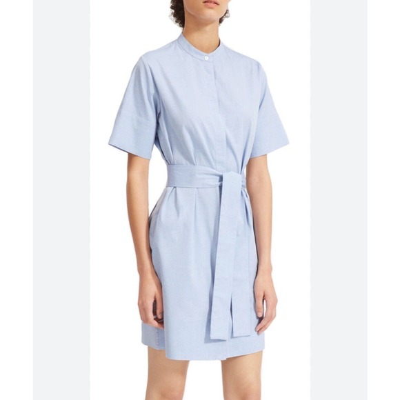 Everlane Dresses & Skirts - EUC Everlane Sz 2 Collarless Belted Shirt Dress. Shift Pockets. Cotton Blue